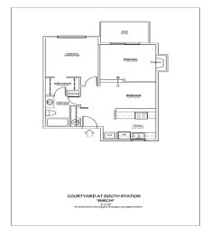 The Birch Floor Plan; A one bedroom, one bathroom apartment floor plan at The Courtyard at South Station