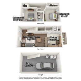 2 bedroom floorplan with garage