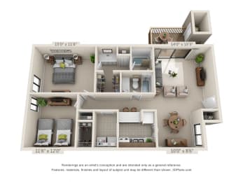  Floor Plan 2 Bed 2 Bath Garden B