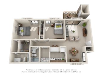  Floor Plan 2 Bed 2 Bath Garden A