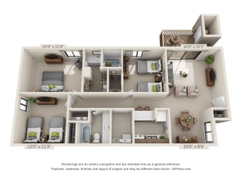  Floor Plan 3 Bed 2 Bath Garden