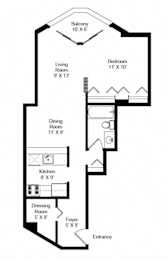  Floor Plan Convertible 1 Bedroom