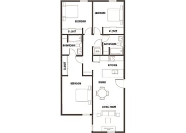 3BD x 2BA Floor Plan at Watercooler, Boise, 83702