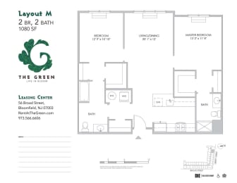 Layout M 2 Bed 2 Bath Floor Plan at The Green at Bloomfield, Bloomfield, New Jersey