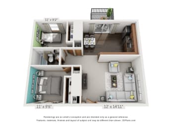 Parc East_Washougal WA_Floor Plan_Two Bedroom One Bathroom