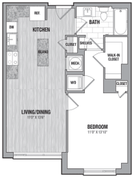  Floor Plan 1 Bed/1 Bath - JR-A1