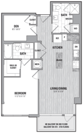  Floor Plan 1 Bed/2 Bath Den - B