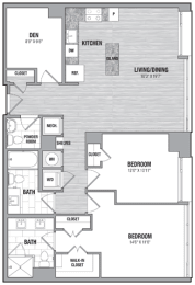  Floor Plan 2 Bed/2.5 Bath Den - C-1
