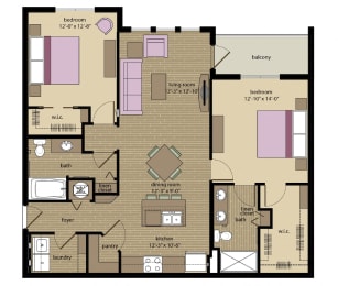 2 bed 2 bath Burbank Floor Plan at Orchid Run Apartments, Florida