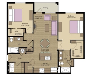 2 bed 2 bath Tahoe Floorplan at Orchid Run Apartments, Florida