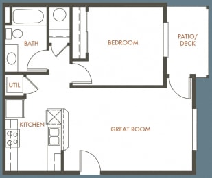 1 Bedroom, 1 Bathroom Floor Plan
