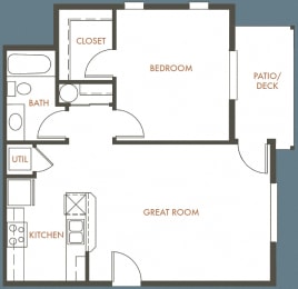 1 Bedroom, 1 Bathroom Floor Plan
