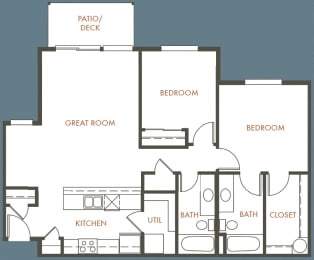 2 Bedroom, 2 Bathroom Floor Plan