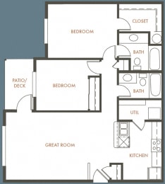 2 Bedroom, 2 Bathroom Floor Plan
