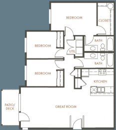 3 Bedroom, 2 Bathroom Floor Plan