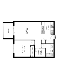 One bedroom, one bathroom apartment layout at Elizabeth Gardens in Edmonton, AB