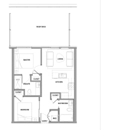 Two bedroom, two bathroom apartment layout at Lynn Creek Apartments in North Vancouver, BC