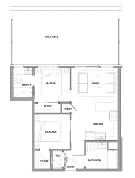 Two bedroom, two bathroom apartment layout at Lynn Creek Apartments in North Vancouver, BC