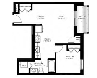 Floor Plan  One bedroom, one bathroom apartment layout at Rittenhouse Place in Kitchener, ON