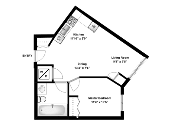 Floor Plan  One bedroom, one bathroom apartment layout at Rittenhouse Place in Kitchener, ON