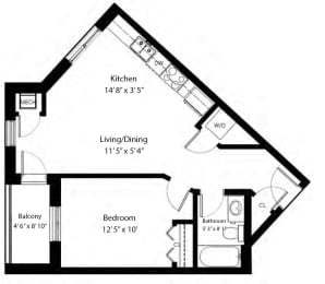 Floor Plan  One bedroom, one bathroom apartment layout at Rittenhouse Place in Kitchener, ON