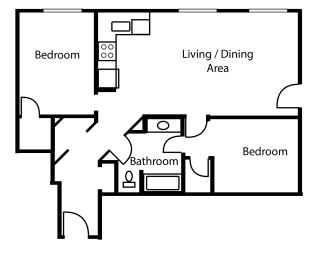 Two bedroom, one bathroom at Trio On Belmont in Kitchener, ON