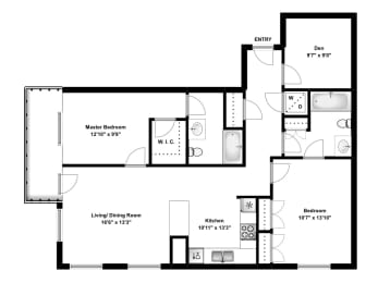 Two bedroom plus den, two bathroom at Trio On Belmont in Kitchener, ON
