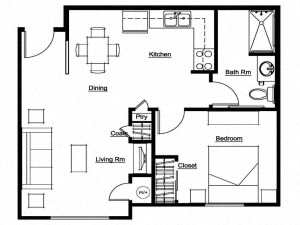  Floor Plan 1 Bedroom, 1 Bath