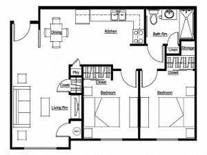  Floor Plan 2 Bedroom, 1 Bath