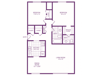  Floor Plan Two Bedroom 1.5 Bath