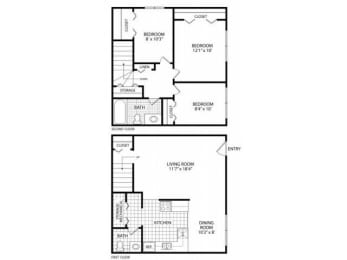  Floor Plan Three Bed Townhome