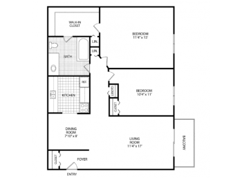  Floor Plan 2 Bed 1 Bath