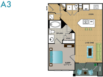 1 Bed | 1 Bath | 632sqft | Lakewood Flats Apartments