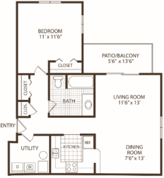  Floor Plan 1 Bedroom/1 Bath