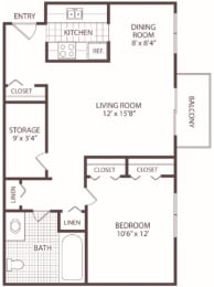  Floor Plan 1 Bedroom - 1 Bath