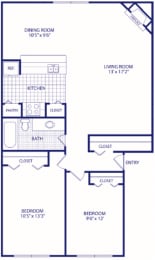  Floor Plan 2 bed 1 bath
