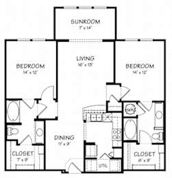 Two A with Sunroom Floor Plan| 1,171 sq.ft. | The Reserve on Cave Creek