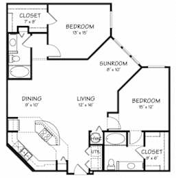 Two C with Sunroom Floor Plan| 1,299 sq.ft. | The Reserve on Cave Creek