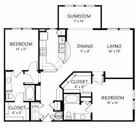 Two D with Sunroom Floor Plan| 1,304 sq.ft. | The Reserve on Cave Creek