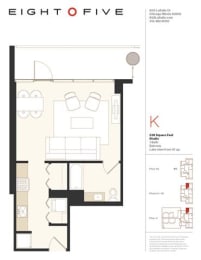 Studio1E Floor Plan at Eight O Five, Chicago, IL