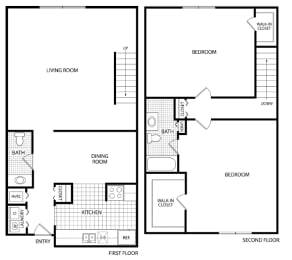  Floor Plan 2 Bed 1.5 Bath - WB-2B Townhome