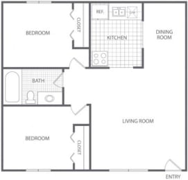  Floor Plan 2 Bed 1 Bath - HC-D