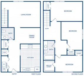  Floor Plan 3 Bed 1.5 Bath WB-3B Townhome