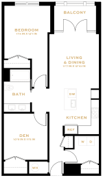  Floor Plan 1 Bedroom Den - 1 Bath | AD05
