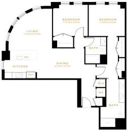  Floor Plan 2 Bedroom - 2 Bath | B03A