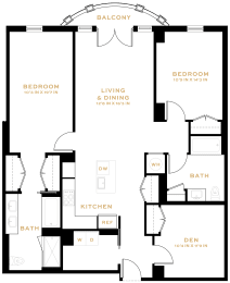  Floor Plan 2 Bedroom Den - 2 Bath | BD01A