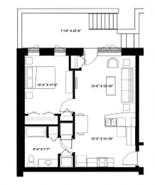 One Bedroom P1 Floor Plan at The Ideal, Madison, WI