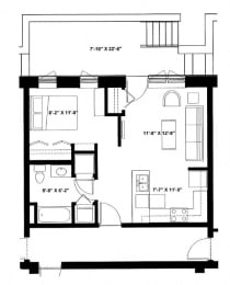 One Bedroom P2 Floor Plan at The Ideal, Madison, 53715