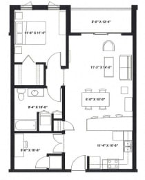 One Bedroom E Floor Plan at The Ideal, Wisconsin, 53715