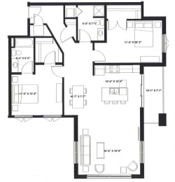 2 Bedroom 2 Bath Q Floor Plan at The Ideal, Madison, WI, 53715